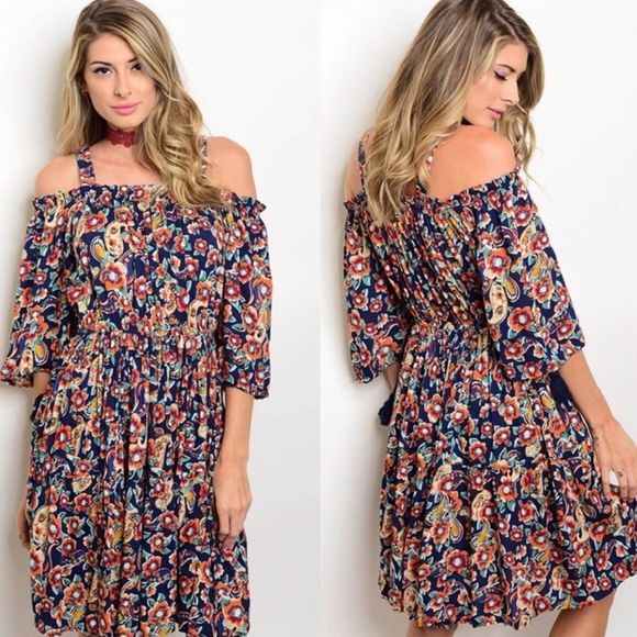 Navy Floral Dress - Picture 1 of 4